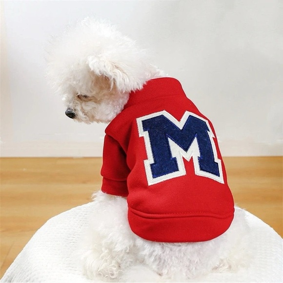 Dog Varsity Jacket Cardigan Sweater Red and Blue - Picture 1 of 7